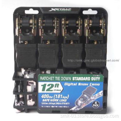 4pc 1\"x12ft digital camouflage ratchet tie down